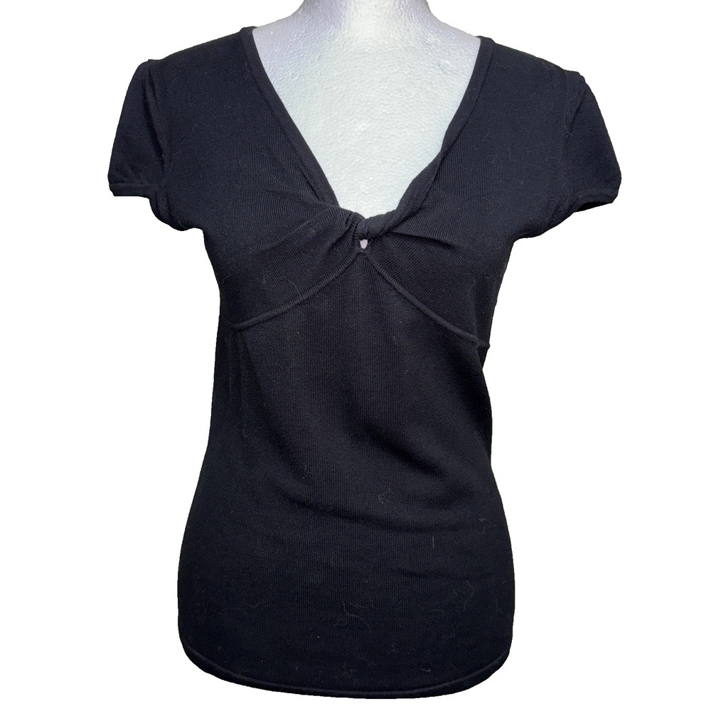 Questions by Say What‎ Black Ribbed Top M Twist Front V-Neck Y2K Grunge Coquette